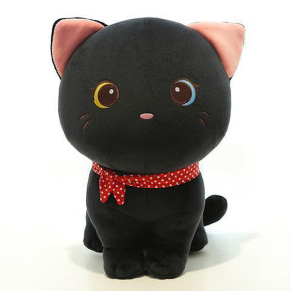 Tecknad Katt Plyschdocka Söt Uppstoppad Kattunge Trasleksak Elastisk Mjuk Soffa Kudde Sänggåva Till Barn Flickor 24cm Black Cat