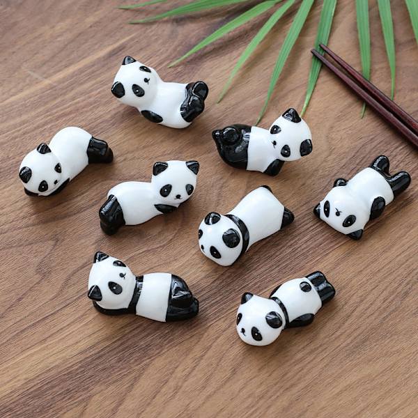 5/6/8 st Keramiska porslin Set Söta djur Ätpinnar Hållare Porslinsställ Bordsdekoration för skedgaffelborste 5 Bamboo Pandas