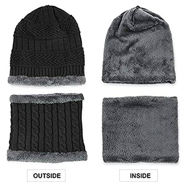 Vinter varm mössa Halsdukshandskar set Unisex vinter varm stickad mössa Halshandske för män kvinnor Gray Without Label Three piece Suit