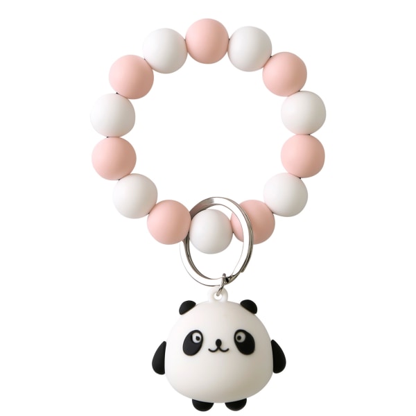 Silikon pärlor armband med tecknad panda dekor pärlstav nyckelring handled kedja Pink