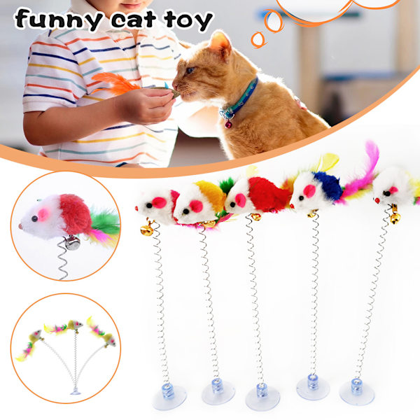 Rolig Pet Cat Toy med Bell Kreativ Sucker Spring Mouse Cat Interactive Toy Random Color