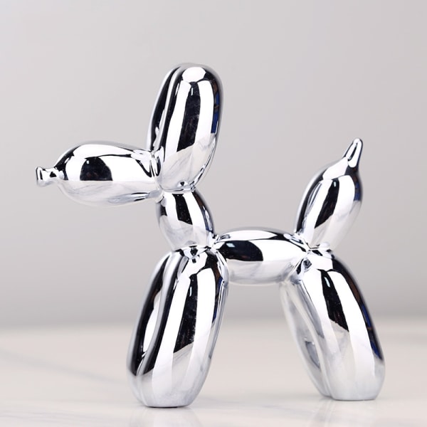 Nordic Resin Hund Hantverk Galvanisering Ballong Hund Skulptur Hemdekorationer Modernt vardagsrum Skrivbordsprydnad Silver