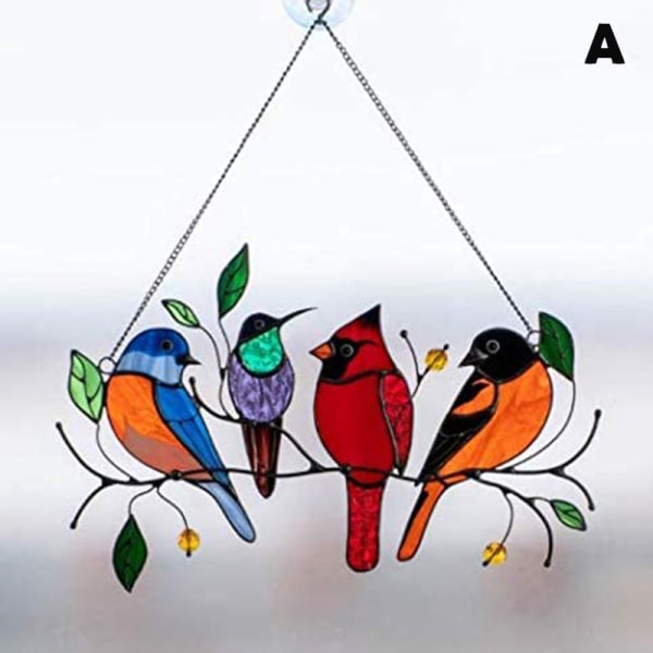 Flerfärgade fåglar på en tråd Högfärgad solfångare Fönsterpanel Fågelserie Ornamenter Hänge Heminredning Gåvor A