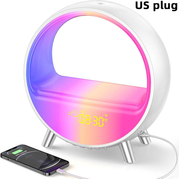 LED Wake Up Light Färgglad väckarklocka Nattljus Solnedgångssimuleringslampa Bluetooth-kompatibel högtalare White
