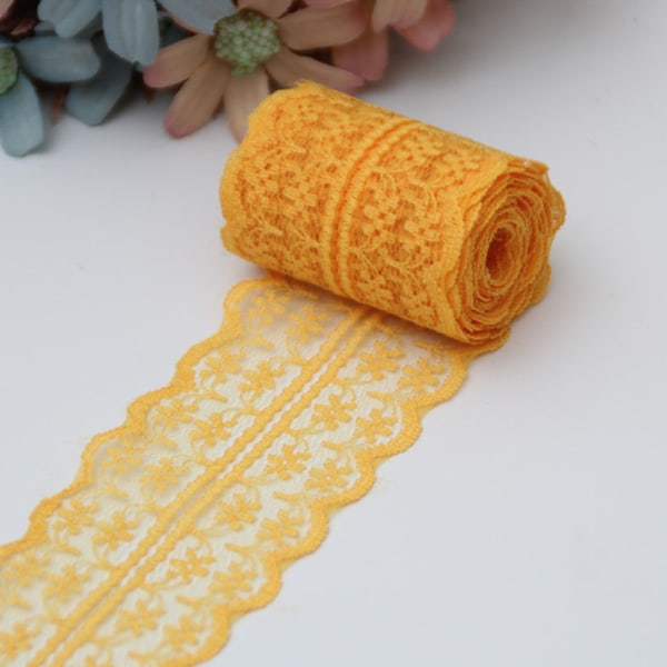 10 m spetsbandsrulle 4,5 cm bred icke-elastisk färgglad spets DIY broderi dekoration för sömnad inslagning bröllop Yellow