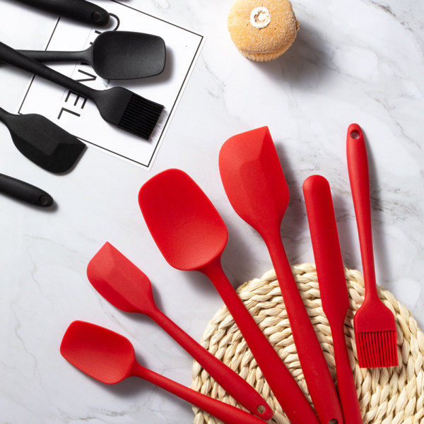 6st silikonspadar Set Värmebeständig non-stick bakredskap Set för matlagning Bakning Mixa Köksmaterial Black