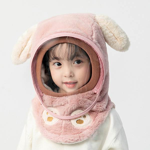 Söt tecknad mask cover hatt Anti-dimma värmande utomhus hatt för shopping Khaki Rabbit ears
