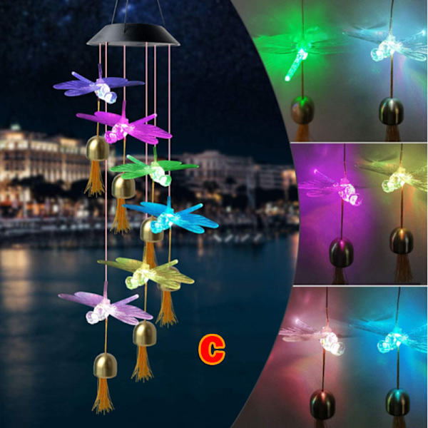 Solar Wind Chime Färgskiftande Wind Chimes Vattentät hängande dekoration för Hem Graden Office C