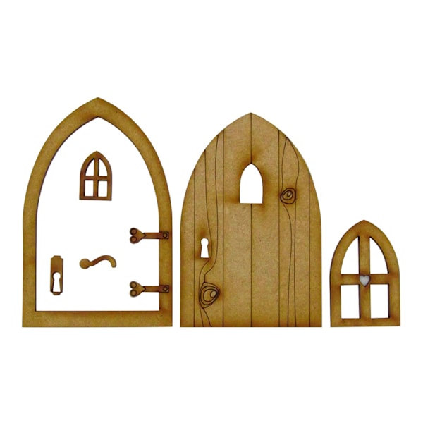 Fairy Dörr och Fönster Set För Träd Miniatyr Trä Fairy Pixie Trädgård Utomhusdekor för Hem Barn 3