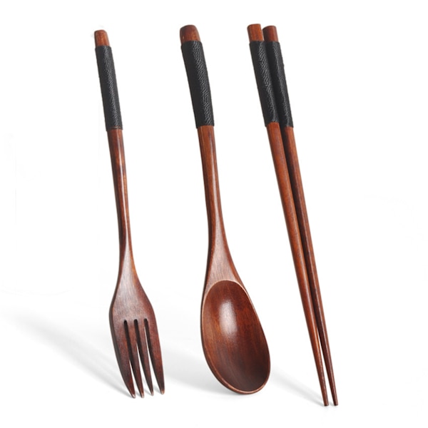 3st/ set Träbestick Gaffel Sked Ätpinnar Bestick Set Black