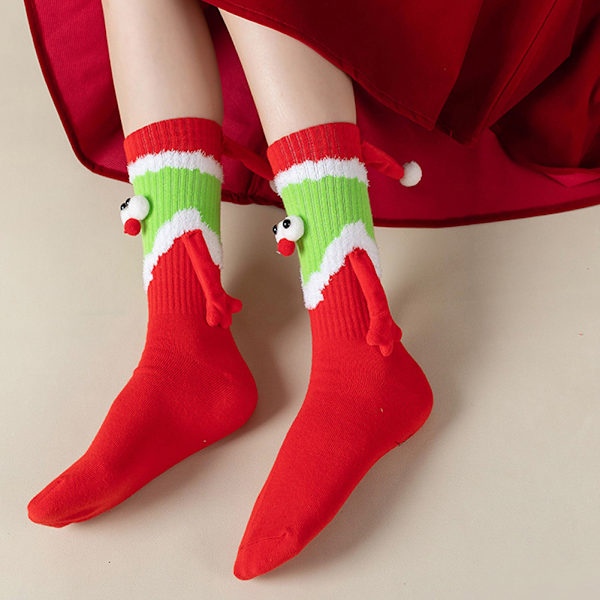 Jultomte håller handen Strumpor För Kvinnor Hög Elastisk Mjuk Andas Strumpa Födelsedag Julpresent Red