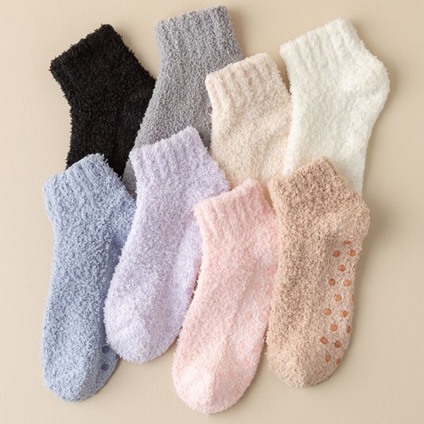 Fuzzy ankelstrumpor för damer med halkfri prick, hög elastisk ventilerande strumpa för kallt väder Grey