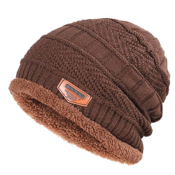 Vinter varm mössa Halsdukshandskar set Unisex vinter varm stickad mössa Halshandske för män kvinnor Brown Three piece Suit