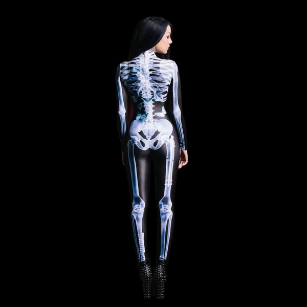 Halloween Sexig Skelett Bodysuit Halloween-kostymer För Unisex 3D Skelettmönster Skinny Jumpsuit Male XL