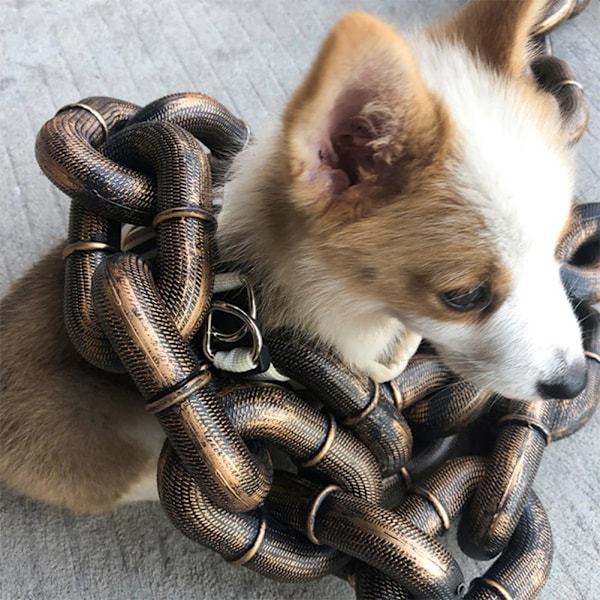 Rolig hundkoppel Simulering Livsliknande Järnkedja Lätt Plast Dragrep För Hundpromenader Silver Large 1.5 M