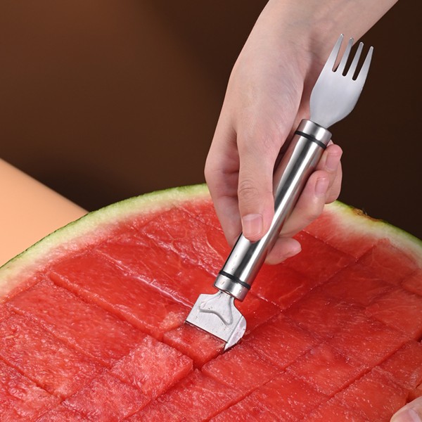 2 i 1 vattenmelon skärgaffel med ergonomiskt grepp Enkel rengöring Återanvändbara fruktskärare för sommarfest Wire 4pcs