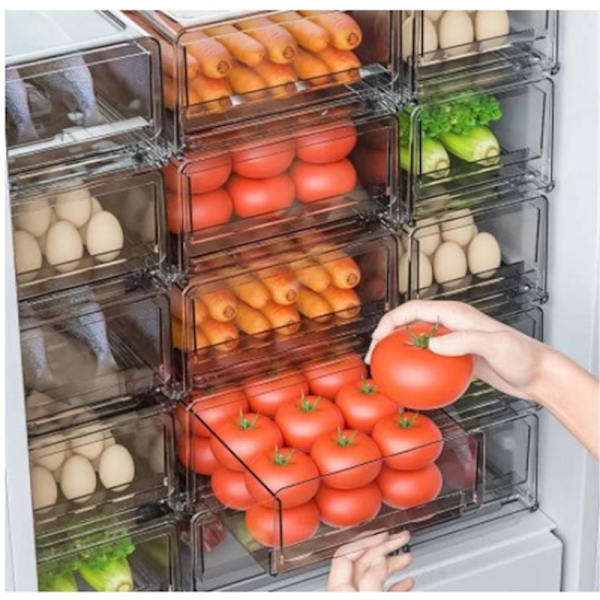 Rensa Kylskåp Förvaringslåda Låda Design Avloppsstapling Transparent Frukt Organizer Bin Hushåll With Partition Large
