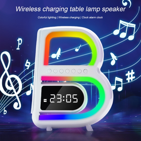 B-formad Bluetooth-kompatibel högtalare Trådlös laddning väckarklocka 7 färger omgivande ljus för sovrummet Pink