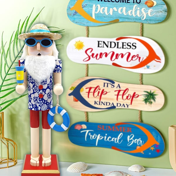 Beach Santa Wood Nötknäppare Stora unika dekorativa prydnader för festlig julbordsdekor Ll0049