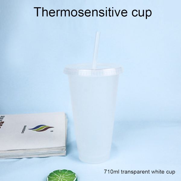 Färgskiftande koppar Återanvändbara tumlare med lock och iskoppar med halm för vuxna barn 710ml Transparent White Cup