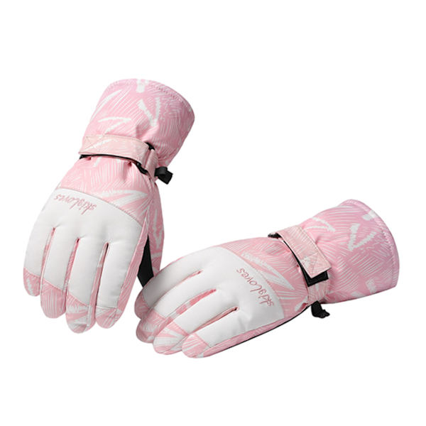 Värmande printed skidhandskar Anti-förlorad knapp Vattentäta ridvantar för utomhusåkning Pink