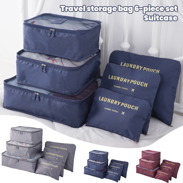 6 delar Bärbar Bagageförpackning Kuber Resväska Kläder Organiseringsväska Navy Blue