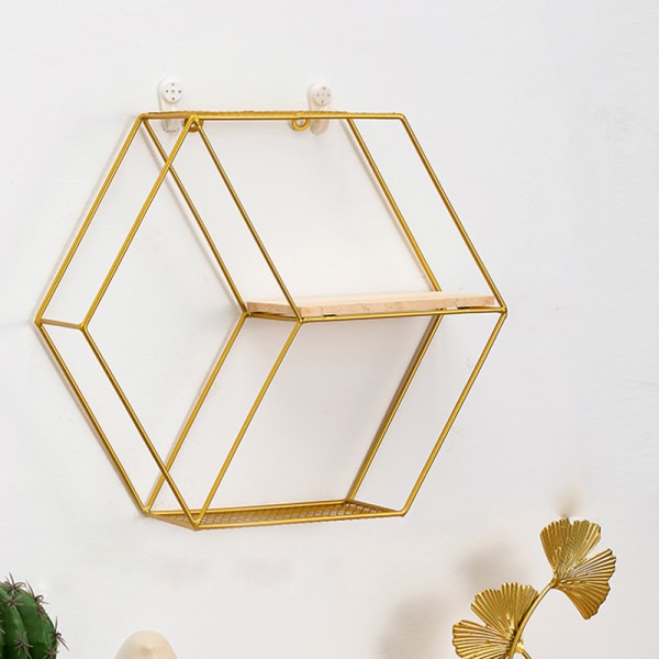 Multifunktion Nordic Light Lyx Vindjärn Geometrisk Väggdekoration För Hem Vardagsrum Hexagon Shelving