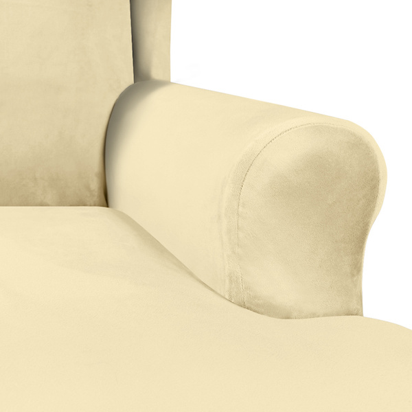 Hög elastisk mjuk mocka Wingback cover Halkfri enfärgad Stretch-skydd för sluttande arm King Back stol Beige