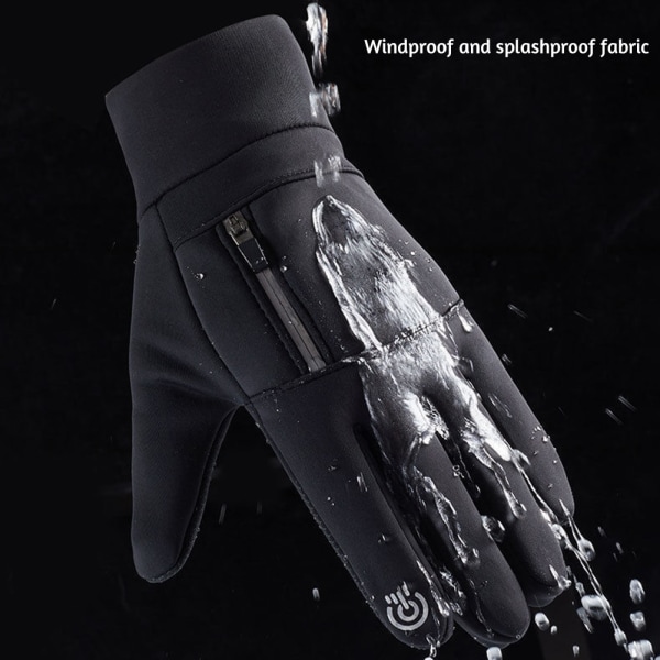 Skidhandskar med pekskärm för män med ficka Mjuka vattenavvisande thermal handskar för vandringsfiske Black L