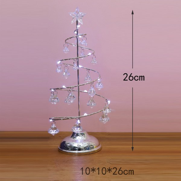 Kristall julgran​ Belysning Metall tomteträd med akryl hänge lysande prydnad Nyårspresent för semester Silver White M