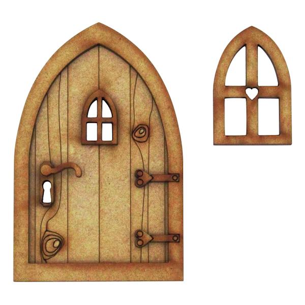 Fairy Dörr och Fönster Set För Träd Miniatyr Trä Fairy Pixie Trädgård Utomhusdekor för Hem Barn 3