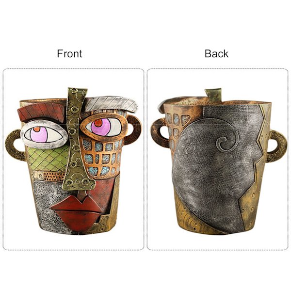 Retro mänskligt ansikte abstrakt konst blomkruka unika robusta trädgårdstillbehör för fest födelsedagspresent Antique Style