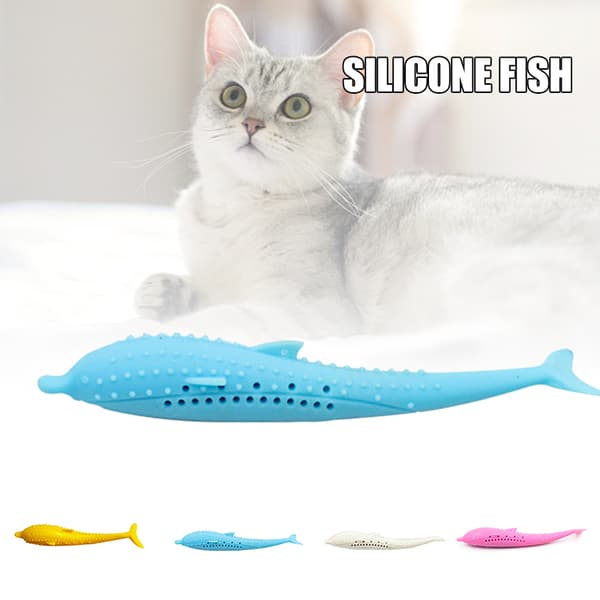 Katt Silikon Delfinformade Molar Leksaker Smart Interaction Mint Pet Leksaker Slipa tänder läcker mat Tuggleksaker Blue