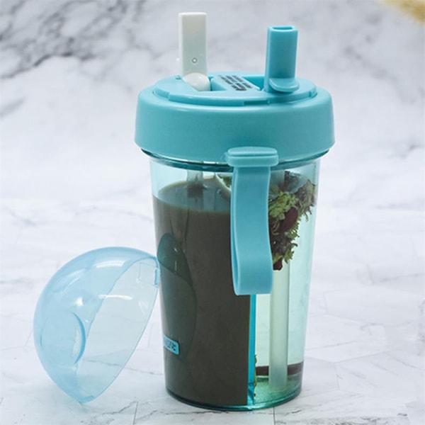 Dubbel drickskopp med två oberoende sugrör Läcksäker löstagbar vattenflaska för vuxna barn Blue