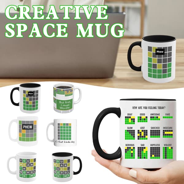11oz rolig keramisk Wordle-mugg Mode handhållen vattendrickskopp för hemkökskontoret E