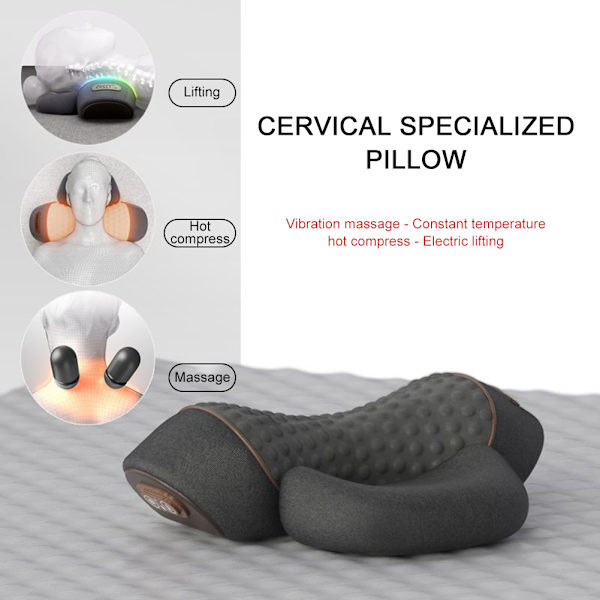 Elektrisk nackmassagekudde uppvärmd vibrerande shiatsu-massager för smärtlindring cervikal ortopedisk kudde Space Gray