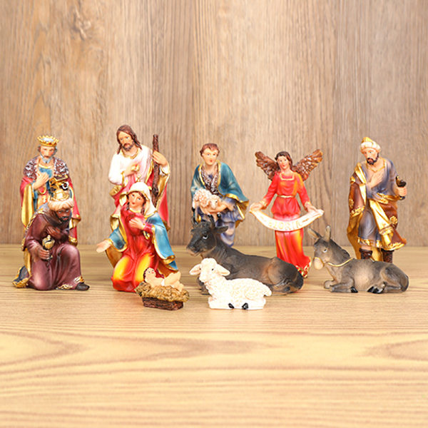 Julkrubba figurer Målade hartshantverk Kreativt julbordsprydnad för hem Vardagsrum Sovrum 11 Piece Set