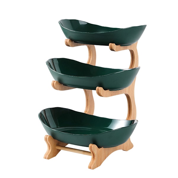 1/2/3 våningar Frukttallrik med trähållare Snacks Godis Serveringsfat Skål Kök Organizer Fest Mat Serveringsbricka Plast Hole Green 2 Layers Thickened