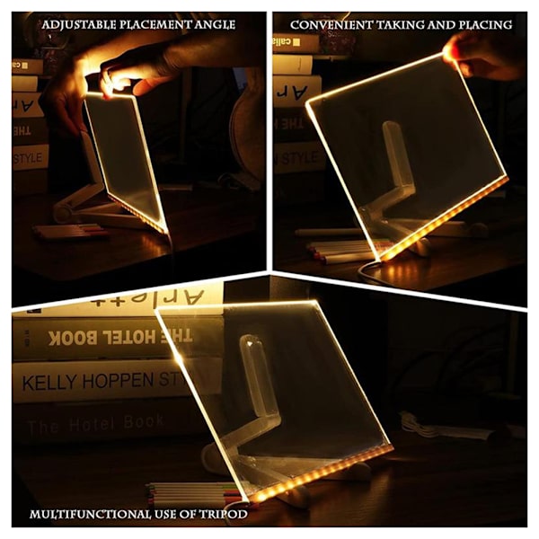 LED-anteckningsbräda med 7 markörer Akryl Torktorrbräda USB-driven Omskrivbar Meddelandebräda för Barn 30x20cm