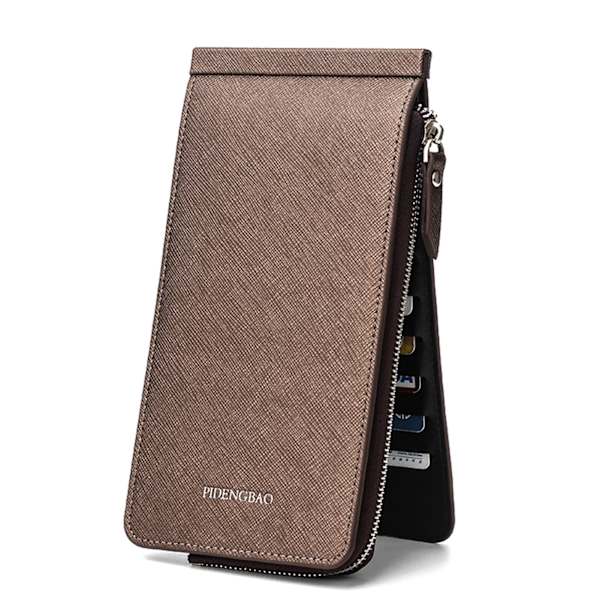 Multifunktionell lång plånbok Multi-fack korthållare plånbok med 26 fack Bifold PU blockerande plånbok för mobiltelefon kvinnor män Light Coffee