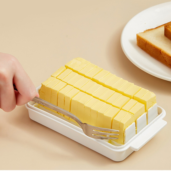 Genomskinlig plastsmörlåda med förseglad lock för enkel skärning av mångsidiga smörlåda för hemköket Yellow