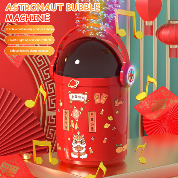 12 hål Spaceman Firework Bubble Machine Rolig läcksäker bubbla blåser leksak för barn Red