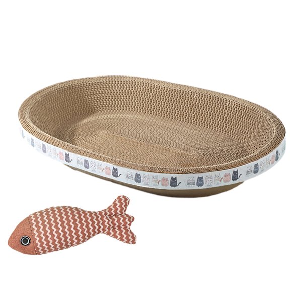 Skålformad kattskrapbräda med fiskleksaker Roliga bettsäker träning Kattleksaker för kattungar Katt husdjur elliptic Medium