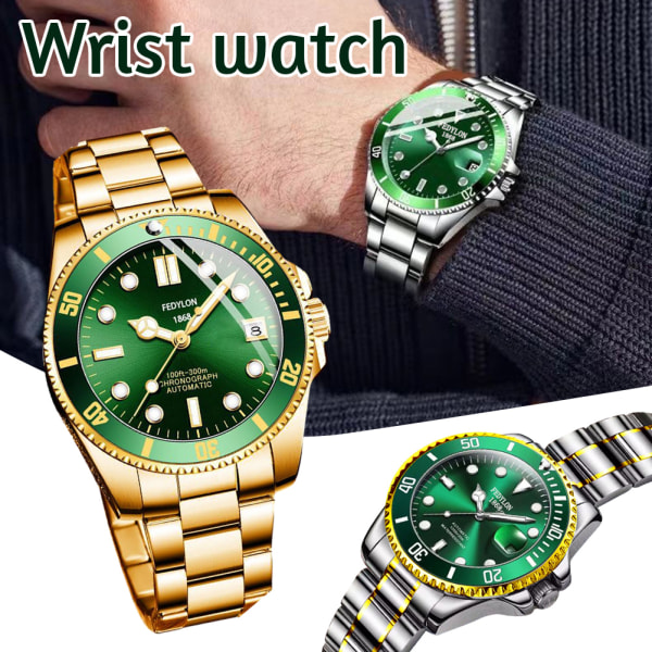 Lysande Helautomatisk Mekanisk Watch Vattentät Slitstark Watch För Män Man All Golden Green