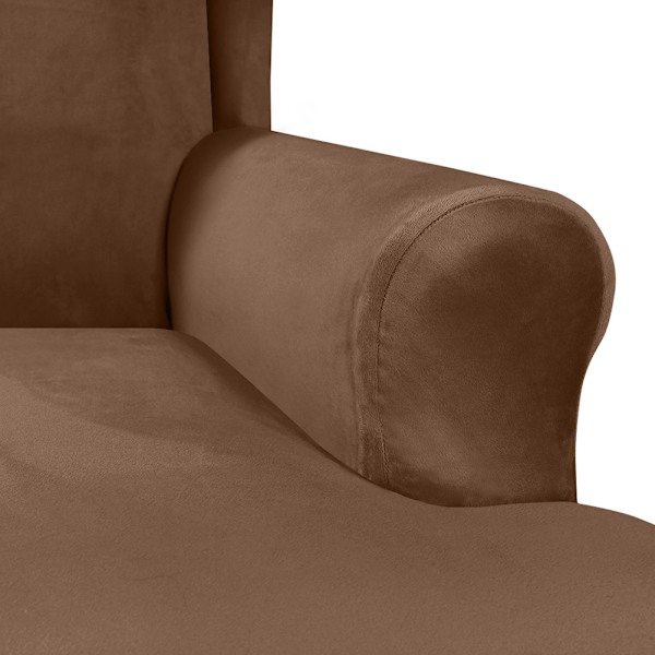 Hög elastisk mjuk mocka Wingback cover Halkfri enfärgad Stretch-skydd för sluttande arm King Back stol Camel