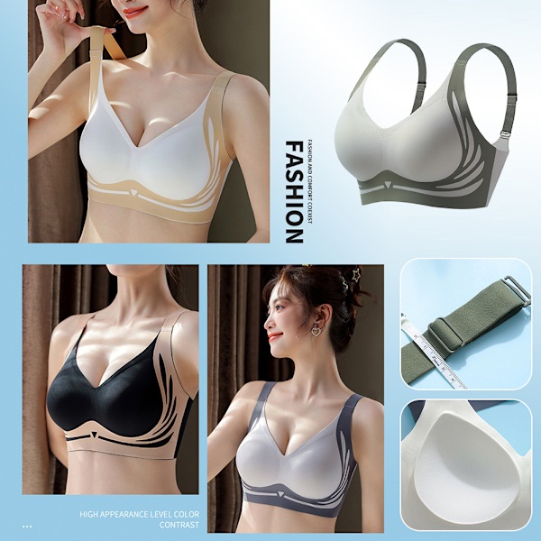 Lyftande Anti-Slappande Trådlös Push-Up BH Maskintvättbar Komfortunderkläder för Matchande Kläder Black 2XL