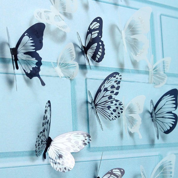 18 st 3D svart och vit fjäril klistermärke konst väggdekor heminredning rum dekor Colour 103