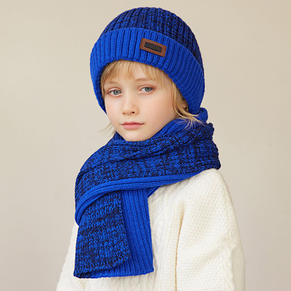 Barnmössor Scarf Set Vindtät Värmande Barnmössa för utomhusbruk Blue