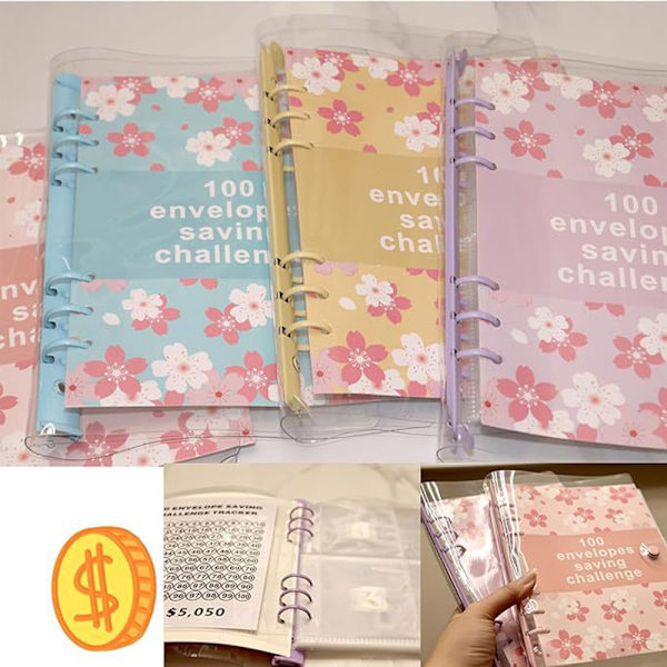 100 kuvert utmaningar anteckningsbok med cover Spara 5050 dollar på 100 dagars sätt present till födelsedag Pink