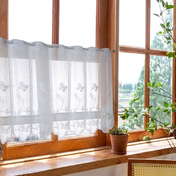 Vita korta genomskinliga gardiner Eleganta tyllgardiner Bakgrundsdraperier för sovrum Köksdekoration 120*150